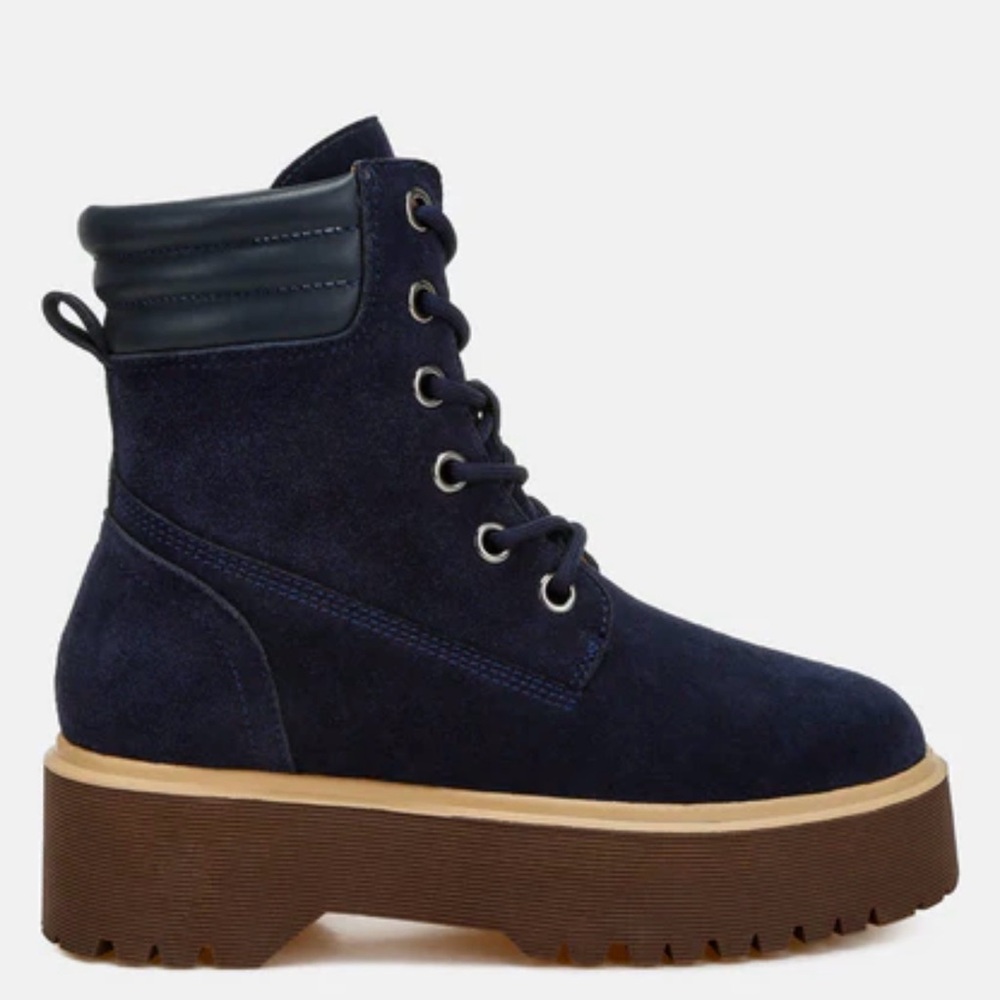 Rag & Co Parula Blue suede lace up boots Size 38